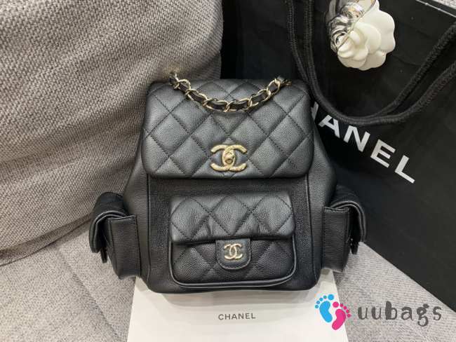 Uubags Chanel Backpack Grained Shiny Calfskin & Gold-Tone Metal Coral Black 21.5x19.5x12cm - 1