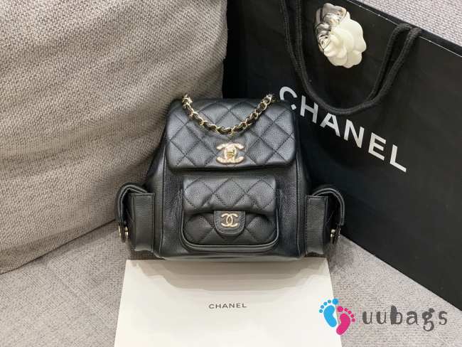 Uubags Chanel Small Backpack Grained Shiny Calfskin & Gold-Tone Metal Coral Black 19.5x18x10cm - 1