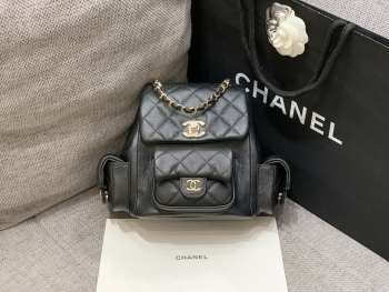 Uubags Chanel Small Backpack Grained Shiny Calfskin & Gold-Tone Metal Coral Black 19.5x18x10cm