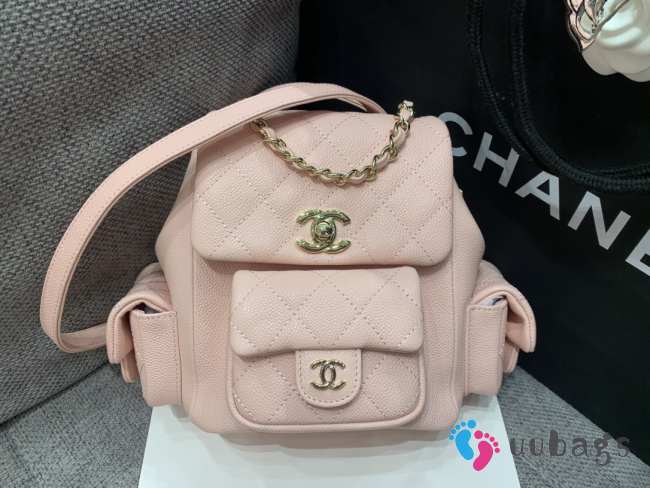 Uubags Chanel Small Backpack Grained Shiny Calfskin & Gold-Tone Metal Coral Pink 19.5x18x10cm - 1
