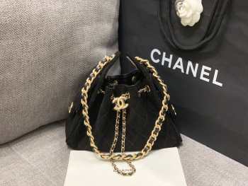 Uubags Chanel 25 Small Handbag Suede Calfskin & Gold Metal Black 22x22x11cm