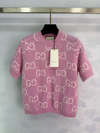 Uubags Gucci pink GG knit wool top