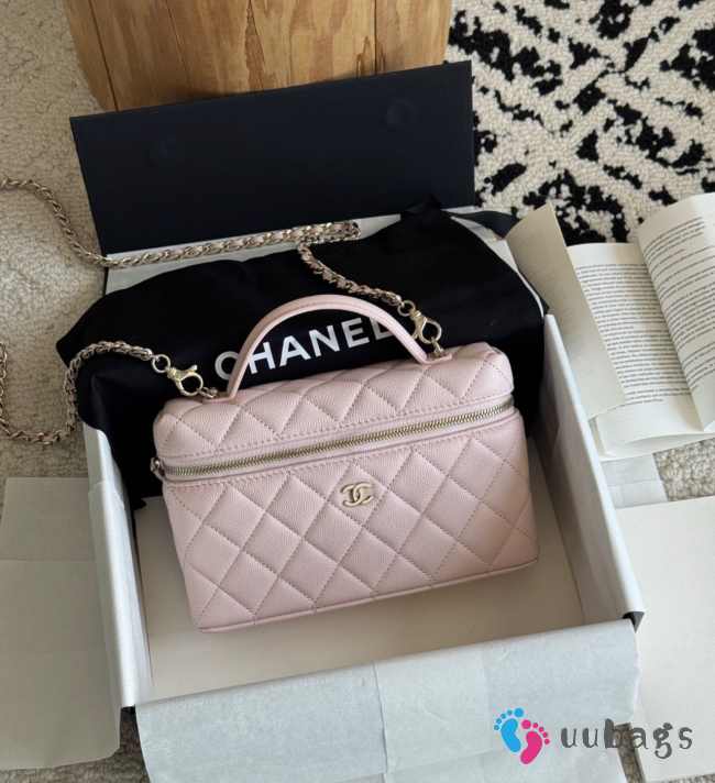 Uubags Chanel Classic Mini Bag Charm Grained Shiny Calfskin & Gold-Tone Metal In Light Pink 14x19x5cm - 1