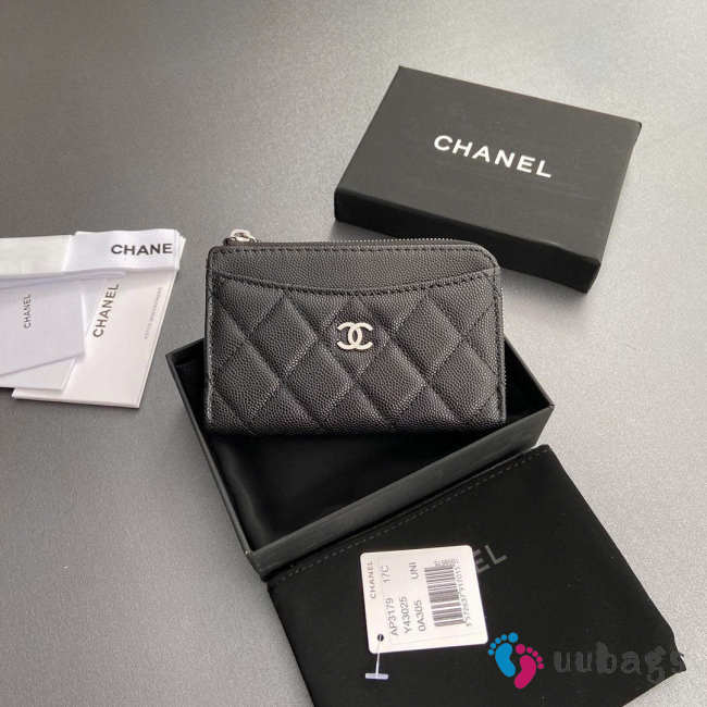 Uubags Chanel Classic Zipped Card Holder Grained Shiny Calfskin & Gold-Tone Metal In Black 8.5x13.3x2.9cm - 1