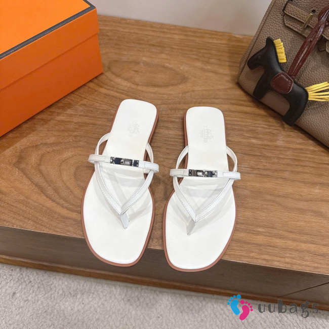Uubags Hermes Miss sandal in white with natural leather sole - 1