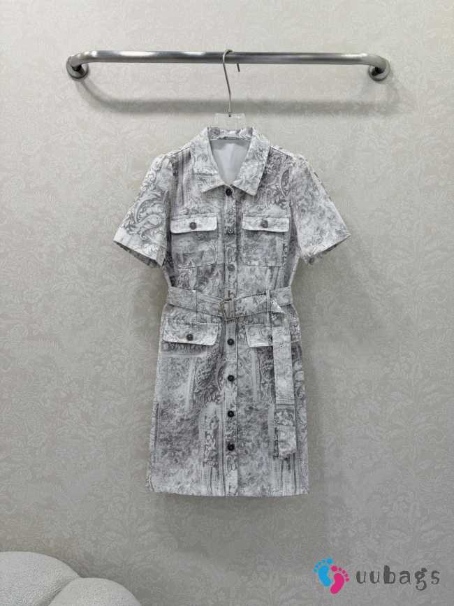 Uubags Dior Belted Dress Beige Dior Barocco Cotton-Linen Denim - 1