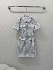 Uubags Dior Belted Dress Beige Dior Barocco Cotton-Linen Denim - 1