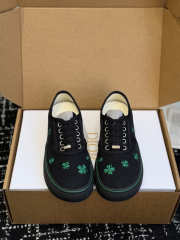 Uubags Dior Saltwind Sneaker Black Cotton Embroidered with Bright Green Dior Clover Motif - 1