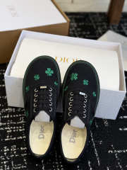 Uubags Dior Saltwind Sneaker Black Cotton Embroidered with Bright Green Dior Clover Motif - 2