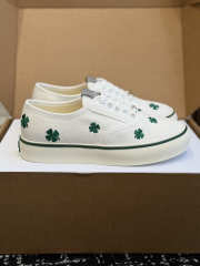 Uubags Dior Saltwind Sneaker White Cotton Embroidered with Bright Green Dior Clover Motif - 3