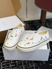 Uubags Dioramour Dior Saltwind Sneaker White Cotton Embroidered with Multicolor Doves & Roses Motif - 4
