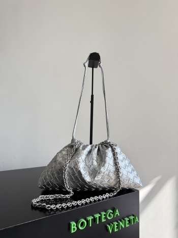 Uubags Bottega Veneta Large Dustbag Intrecciato Silver Lamina Satin Leather Pouch 33x19x8cm