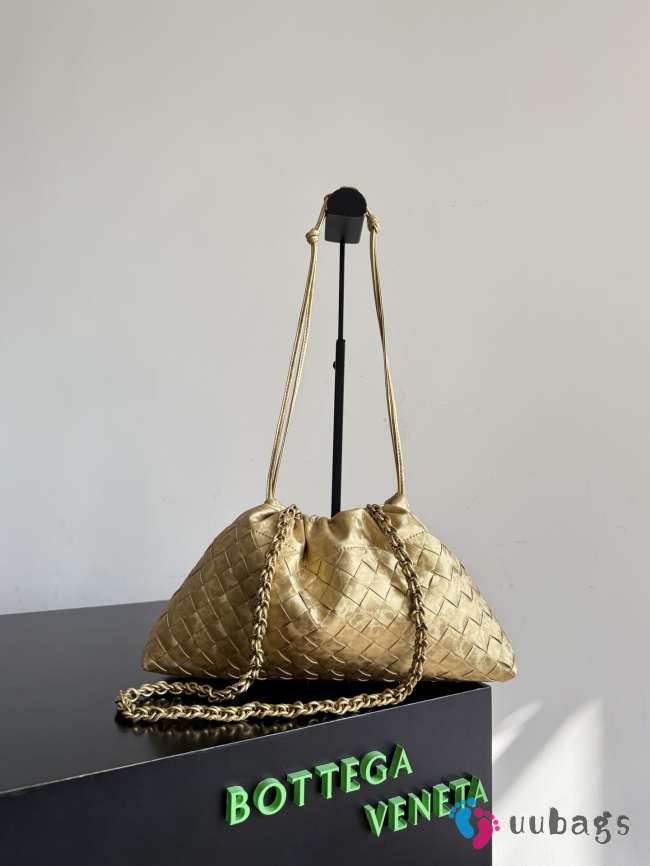 Uubags Bottega Veneta Large Dustbag Intrecciato Gold Lamina Satin Leather Pouch 33x19x8cm - 1