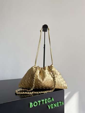 Uubags Bottega Veneta Large Dustbag Intrecciato Gold Lamina Satin Leather Pouch 33x19x8cm