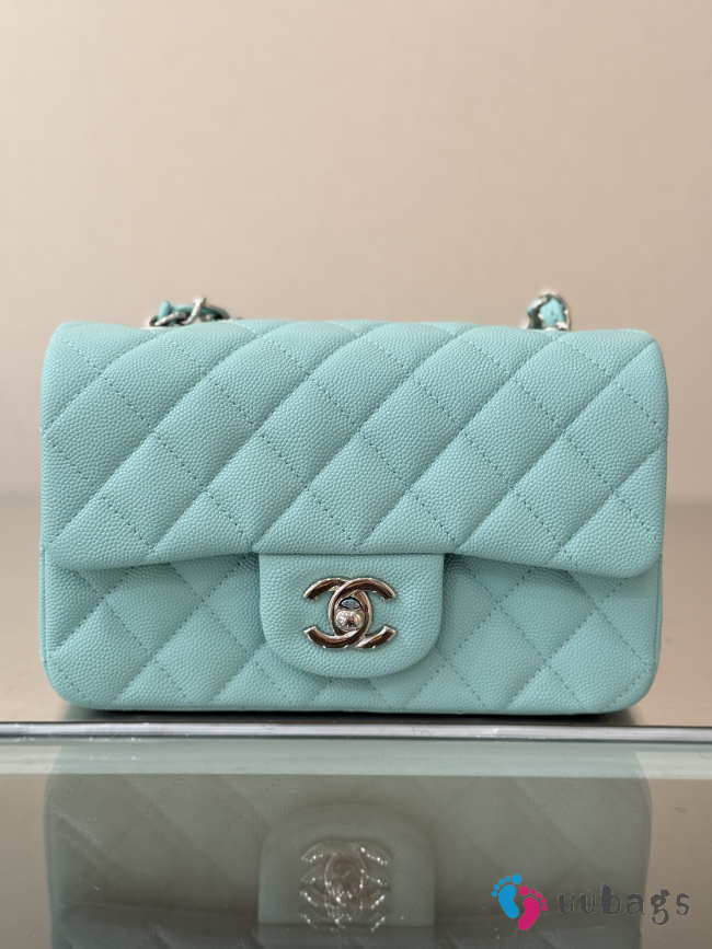 Uubags Chanel Small Classic Double Flap Bag Caviar Tiffany Blue 2019 20cm - 1