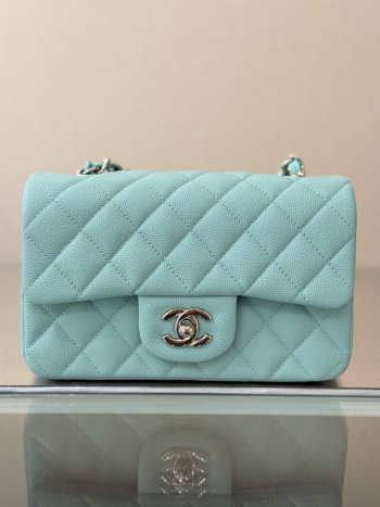 Uubags Chanel Small Classic Double Flap Bag Caviar Tiffany Blue 2019 20cm
