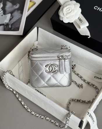Uubags Chanel Small Vanity With Chain Silver-Tone Metal Silvery 8.5x11x7cm