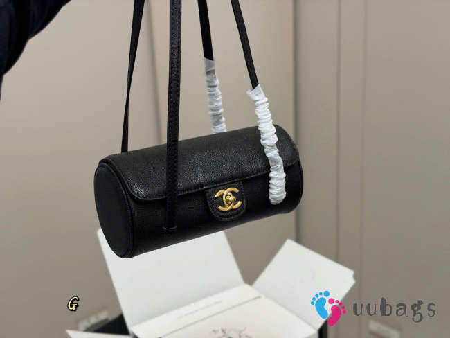 New Arrivals 2026 Chanel Small Bowling Bag Black Grained Shiny Calfskin & Gold Hardware 10x20.5x10cm - 1
