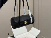 New Arrivals 2026 Chanel Small Bowling Bag Black Grained Shiny Calfskin & Gold Hardware 10x20.5x10cm - 1