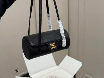 New Arrivals 2026 Chanel Small Bowling Bag Black Grained Shiny Calfskin & Gold Hardware 10x20.5x10cm