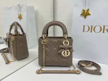 New Arrivals 2026 Mini Lady Dior Bag with Chain Taupe Cannage Lambskin 17x15x7cm