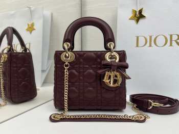 New Arrivals 2026 Mini Lady Dior Bag with Chain Burgundy Cannage Lambskin 17x15x7cm