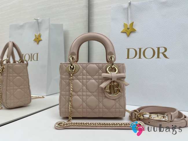Uubags Mini Lady Dior Bag with Strap Blush Pink Cannage Lambskin 17x15x7cm - 1