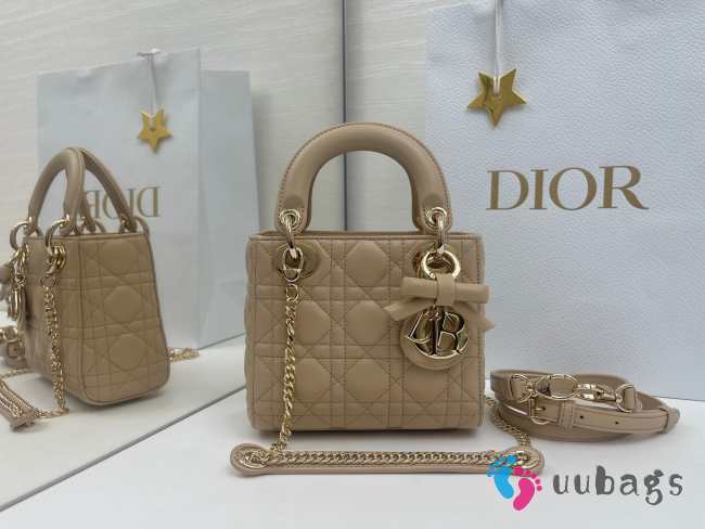 Uubags Mini Lady Dior Bag with Strap Desert Taupe Cannage Lambskin 17x15x7cm - 1