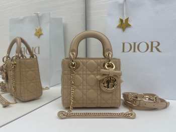 Uubags Mini Lady Dior Bag with Strap Desert Taupe Cannage Lambskin 17x15x7cm