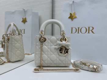 Uubags Mini Lady Dior Bag with Chain Latte Cannage Lambskin 17x15x7cm