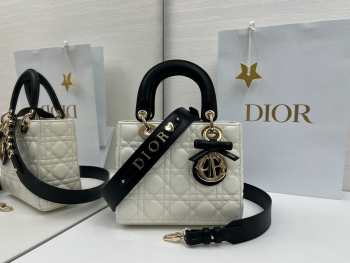 Uubags Small Lady Dior Bag with Chain Latte and Black Cannage Lambskin 20x18x8cm