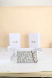 Uubags Dior Saddle Long Wallet With Chain In White & Grey Dior Oblique Jacquard 19x9.5x3cm - 3