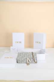 Uubags Dior Saddle Long Wallet With Chain In White & Grey Dior Oblique Jacquard 19x9.5x3cm - 2