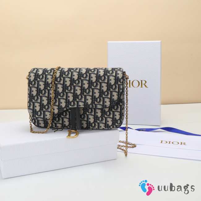 Uubags Dior Medium Saddle Pouch With Chain In Blue Dior Oblique Jacquard 21.5x13.5x4.5cm - 1