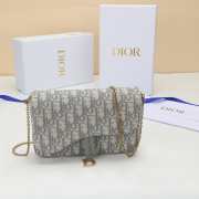 Uubags Dior Medium Saddle Pouch With Chain In Grey Dior Oblique Jacquard 21.5x13.5x4.5cm - 1