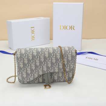 Uubags Dior Medium Saddle Pouch With Chain In Grey Dior Oblique Jacquard 21.5x13.5x4.5cm