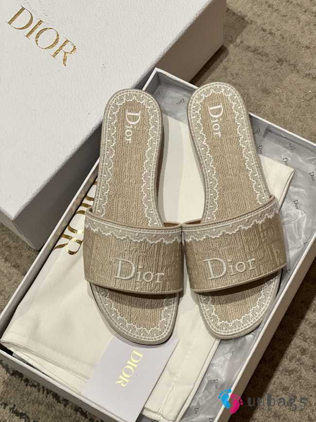 Uubags Dior Dentelle Slides Embroidered Cotton Dior Oblique Beige Trianon And White Lace - 1