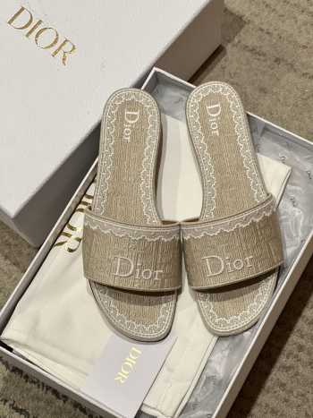 Uubags Dior Dentelle Slides Embroidered Cotton Dior Oblique Beige Trianon And White Lace