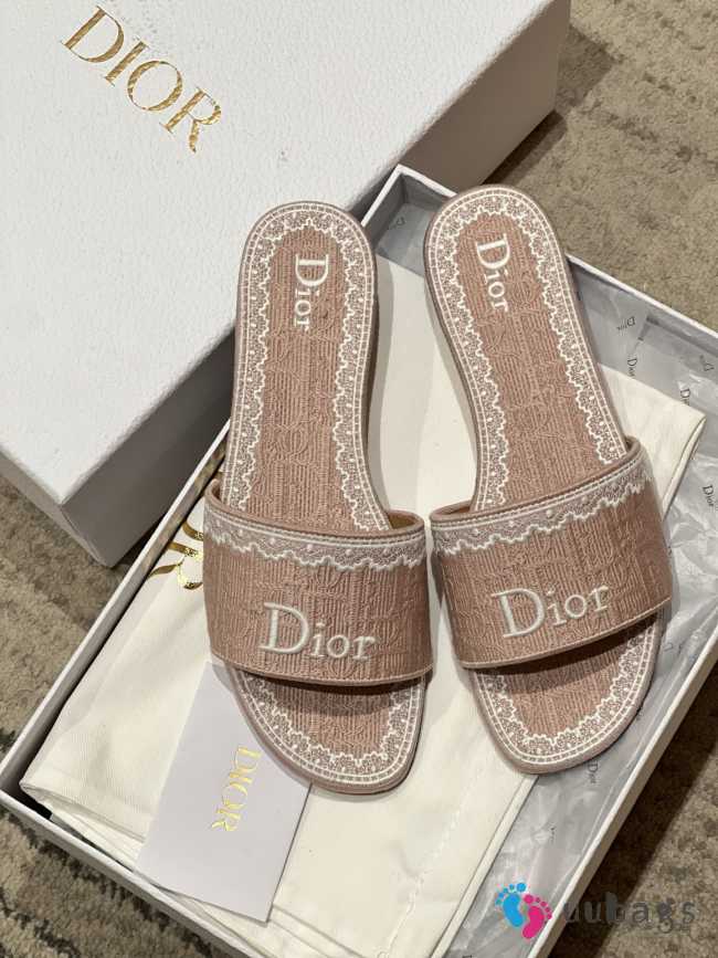 Uubags Dior Dentelle Slides Embroidered Cotton Dior Oblique Pink Trianon And White Lace - 1