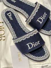Uubags Dior Dentelle Slides Embroidered Cotton Dior Oblique Dark Blue Trianon And White Lace - 3