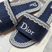 Uubags Dior Dentelle Slides Embroidered Cotton Dior Oblique Dark Blue Trianon And White Lace - 4