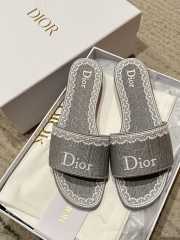 Uubags Dior Dentelle Slides Embroidered Cotton Dior Oblique Grey Trianon And White Lace - 1