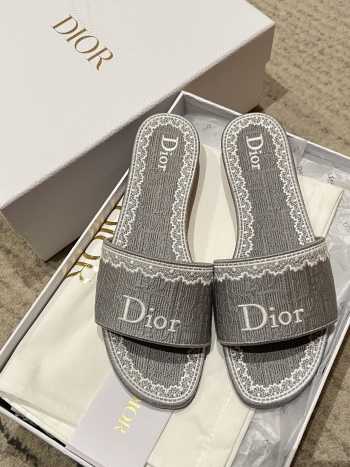 Uubags Dior Dentelle Slides Embroidered Cotton Dior Oblique Grey Trianon And White Lace