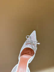 Uubags Amina Muaddi Gilda Crystal Bow Polka-Dot Mesh Slingback Pumps In White 10cm - 5