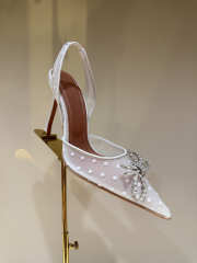 Uubags Amina Muaddi Gilda Crystal Bow Polka-Dot Mesh Slingback Pumps In White 10cm - 4