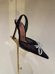Uubags Amina Muaddi Gilda Crystal Bow Polka-Dot Mesh Slingback Pumps In Black 10cm - 3
