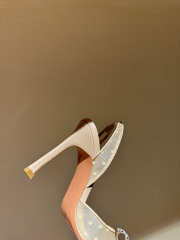 Uubags Amina Muaddi Gilda Crystal Bow Polka-Dot Mesh Slingback Pumps In Beige 10cm - 5