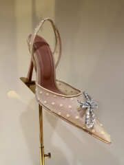 Uubags Amina Muaddi Gilda Crystal Bow Polka-Dot Mesh Slingback Pumps In Beige 10cm - 2
