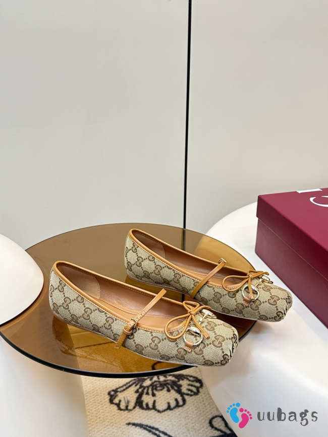 Uubags Gucci Horsebit ballet flat in beige and dark brown Original GG canvas - 1