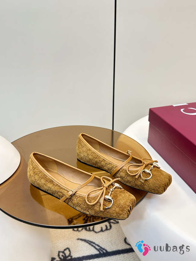 Uubags Gucci Horsebit ballet flat in light brown mini GG suede - 1